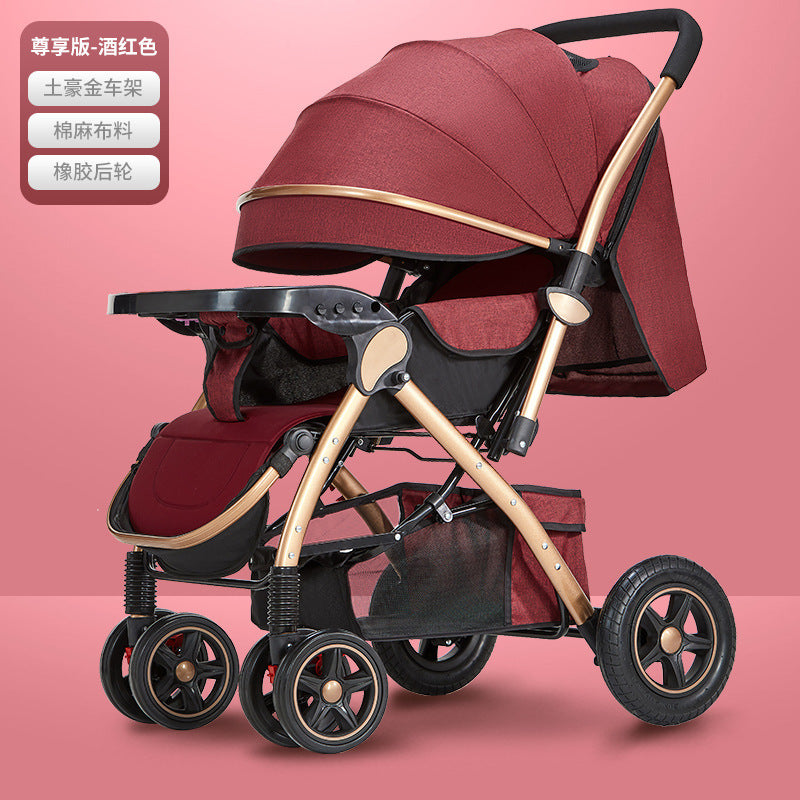 Baby stroller for children, lightweight and easy to fold, can sit and lie down with umbrella, good driver, four wheels and high view