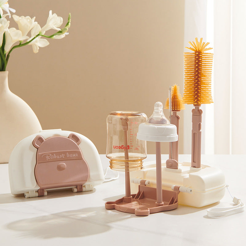 Infant cleaning brush set children's straw brush cup brush drain rack with storage box baby silicone bottle brush