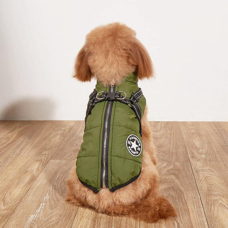 Cross-border exclusively for pet clothes autumn and winter warm dog cotton coat plus velvet thickened reflective strap clothes pet supplies