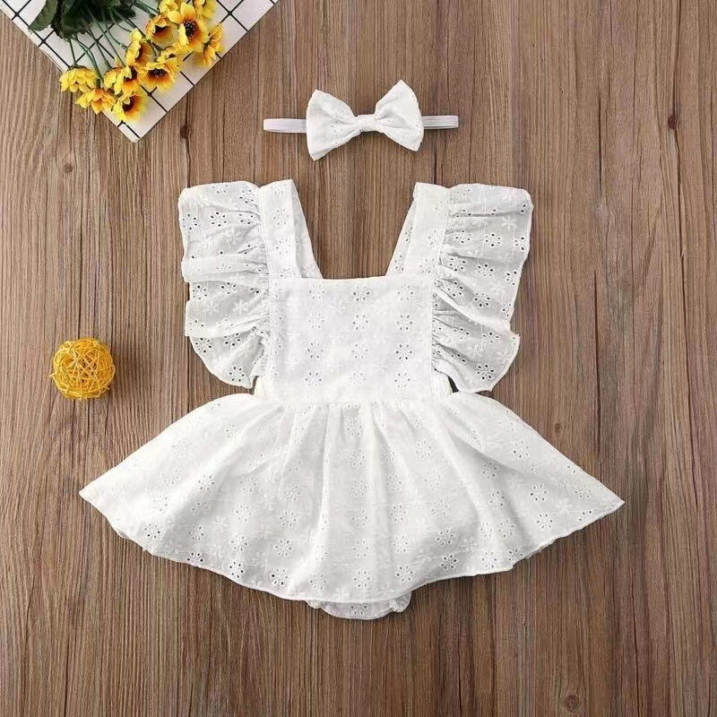 Girls' dress bag fart clothing baby solid color baby romper romper newborn clothes foreign style cross-border summer