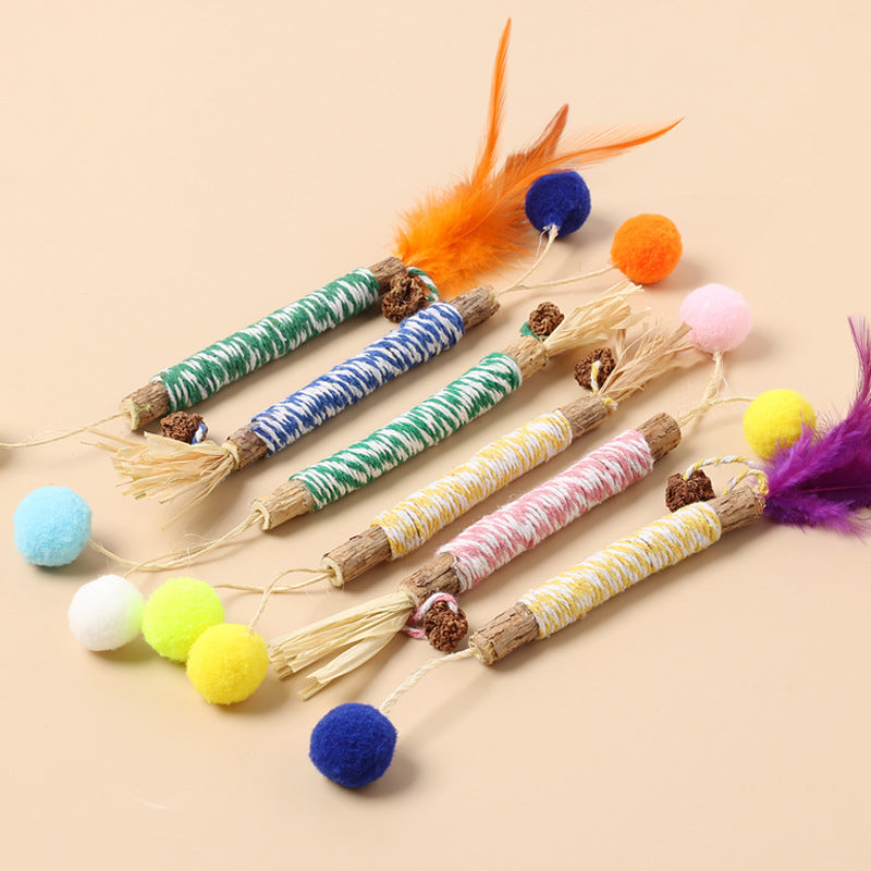 New product molar wood Tianjiao feather cat teaser stick insect gall fruit with bell cat toy self-entertainment pet supplies