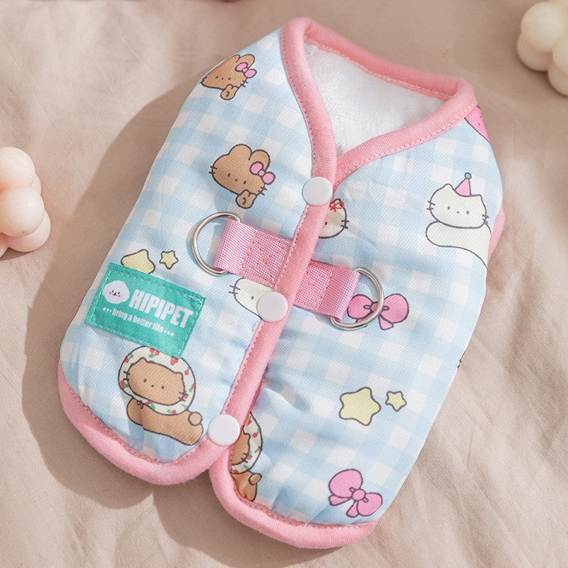 New autumn and winter Korean version dog cute cartoon small and medium-sized dog bear sweatshirt cat Teddy pet dog clothes