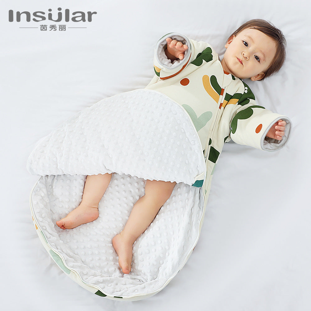 Autumn and winter baby sleeping bag children's bean velvet blanket thickened anti-kick quilt four seasons comfort baby sleeping bag cross-border