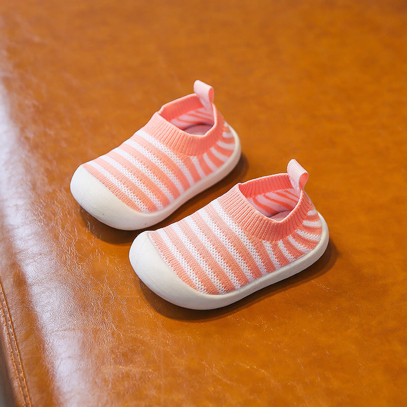 Baby toddler shoes soft bottom breathable flying woven spring and autumn baby shoes 2021 new one-year-old 1-3 non-slip knitted