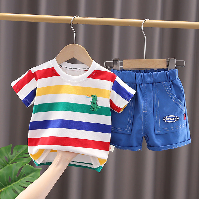 Boys' summer suit, stylish boy, handsome and fashionable two-piece set of children's clothing, baby boomer's clothing, baby's summer clothing