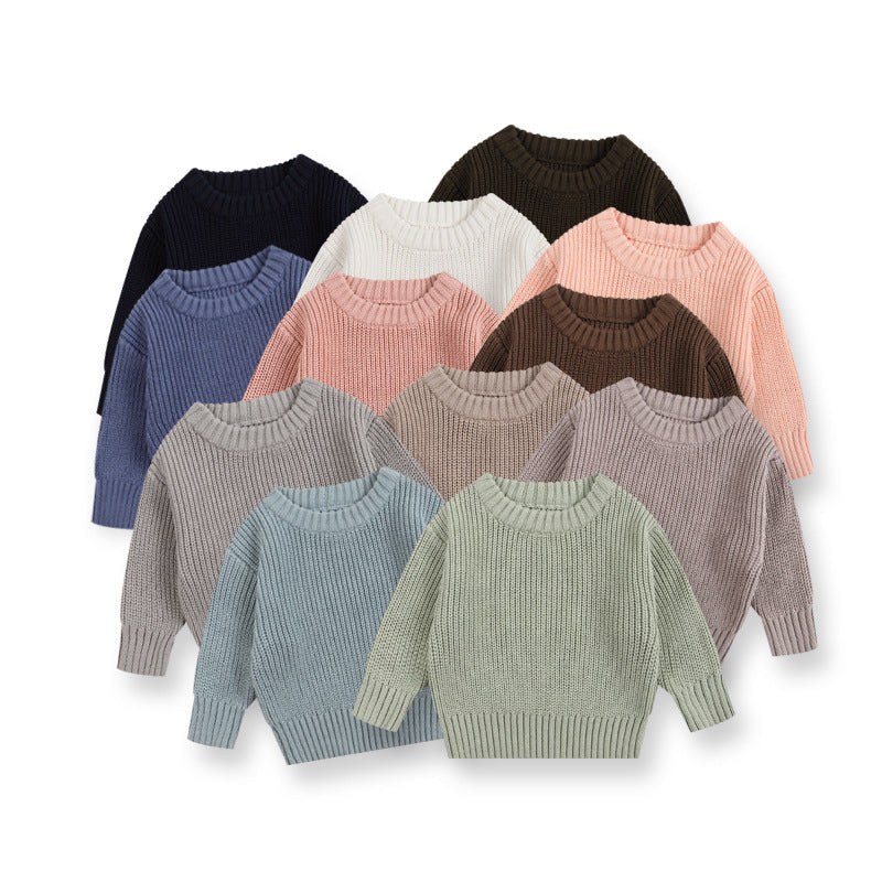Baby sweater round neck boys pullover girls spring autumn winter baby base knitted sweater children's sweater base shirt