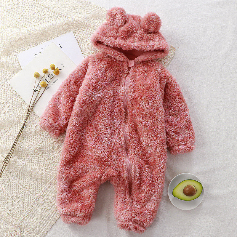 Baby jumpsuit winter newborn warm crawling suit baby plush outerwear overalls children's pajamas bear romper