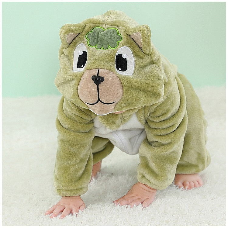 Male and female baby cartoon animal hat jumpsuit cross-border children's clothing cute ears flannel warm sleeping clothes