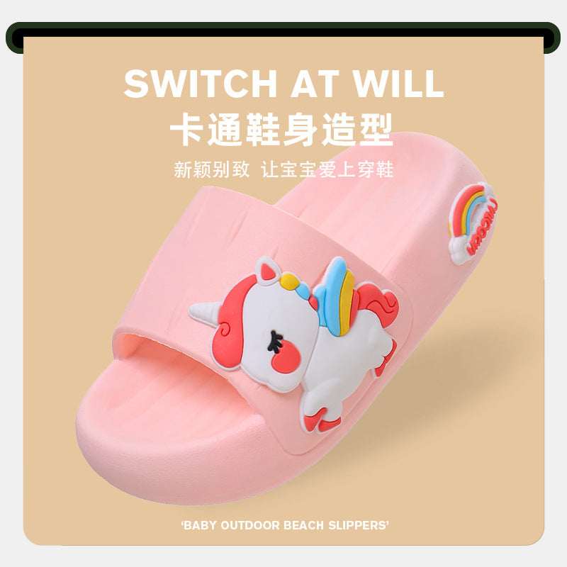 Children's slippers that feel like stepping on shit, summer girls' indoor home soft-soled cute unicorn baby little girl's slippers