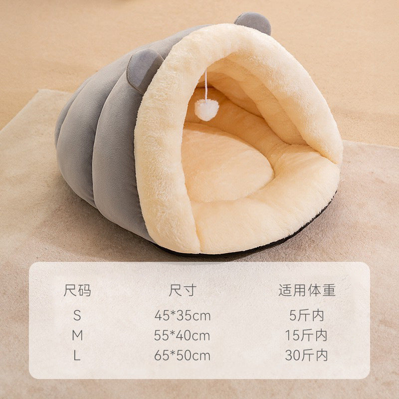 Pet nest autumn and winter warm cat nest for kittens to sleep in winter animal slippers nest closed sleeping bag cat bed