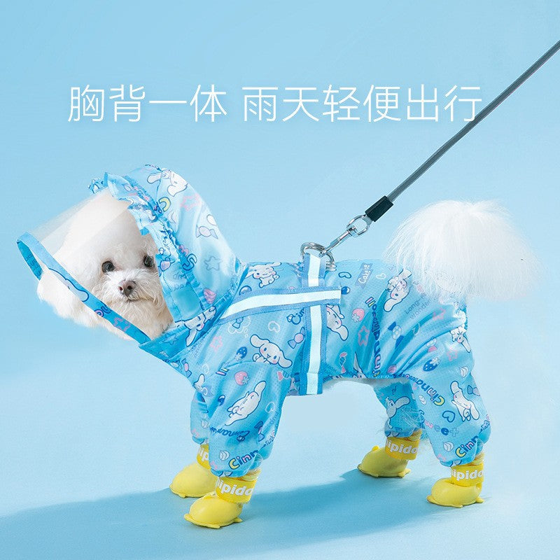 Puppy dog raincoat four-legged waterproof all-inclusive Teddy raincoat pet rain clothes for small and medium-sized dogs Bichon Pomeranian