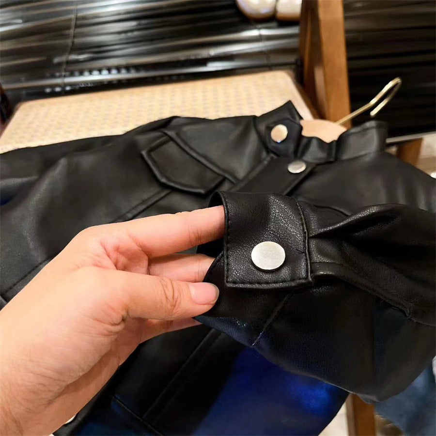 New arrival girls fashionable leather jacket 2025 autumn new style children's leather jacket baby casual jacket versatile fashion leather jacket