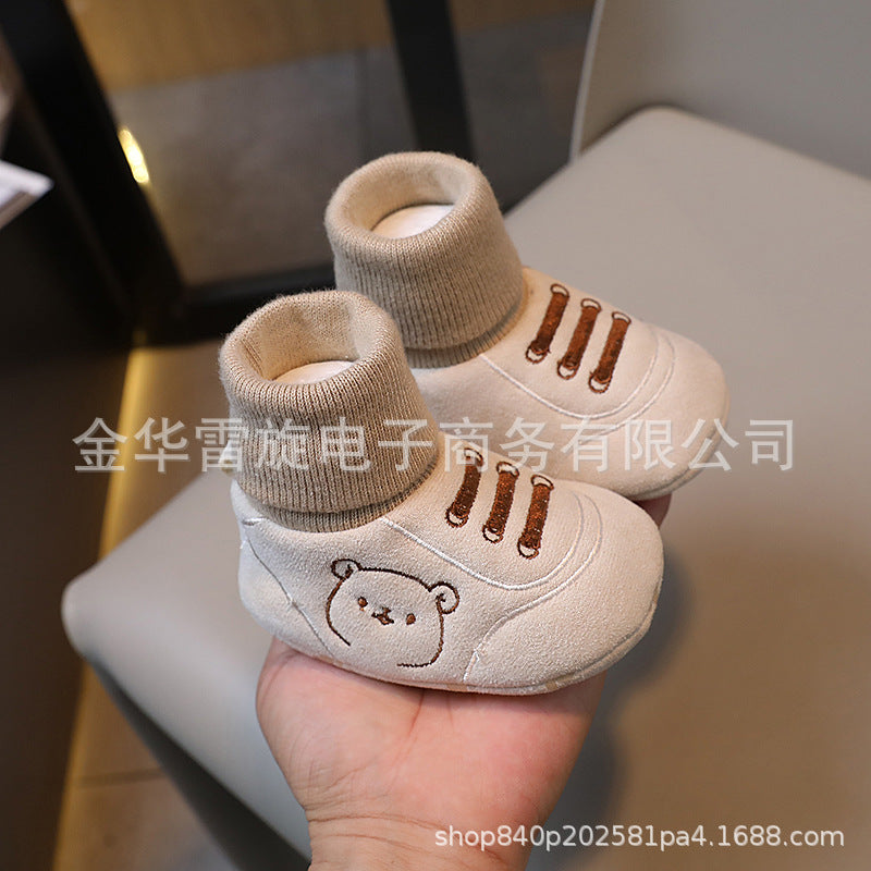 Baby shoes autumn and winter 0-1 year old boys and girls soft sole shoes and socks 3-6 to 12 months old toddlers do not fall off the heel front shoes