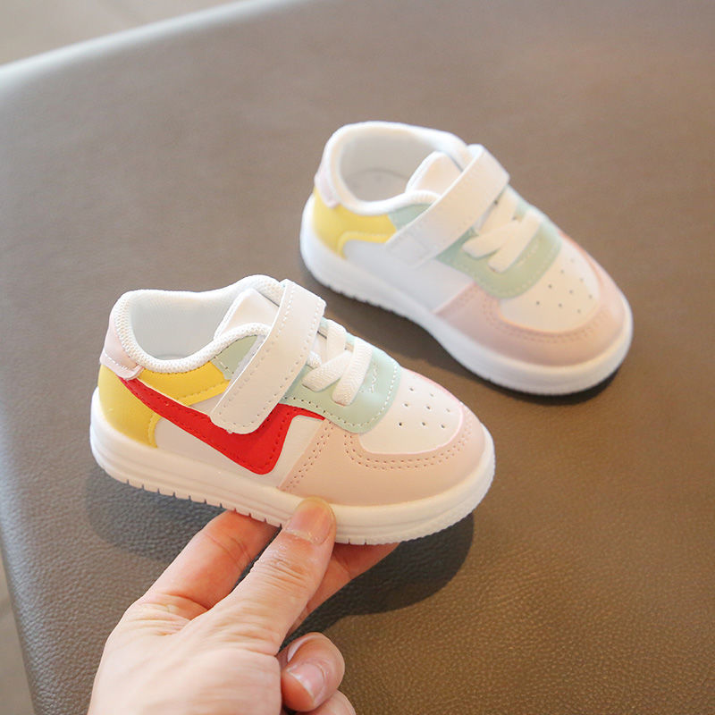 Children's spring and autumn white shoes breathable boys' toddler shoes color matching children's girls soft sole baby shoes