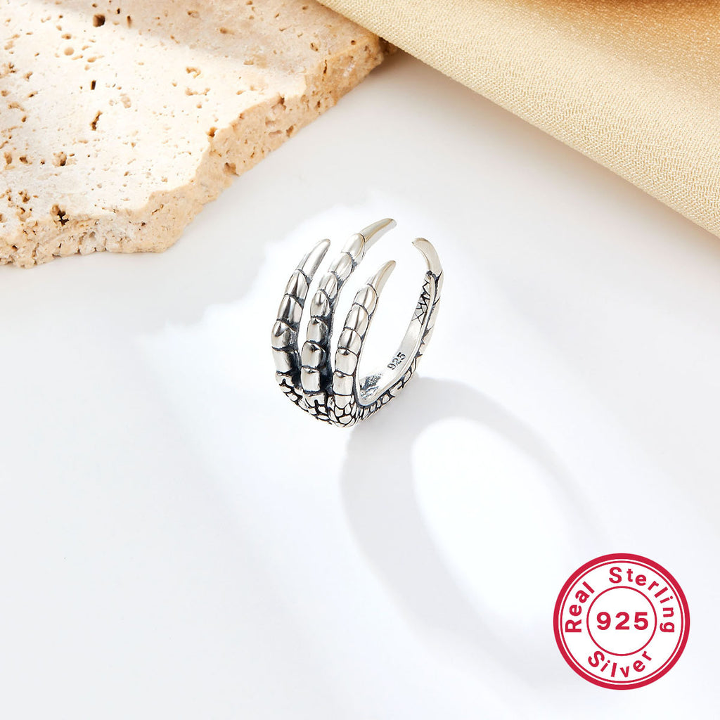 Cross-border exclusive 925 silver ring ins high-end niche Halloween trend retro dragon claw sterling silver open ring for women