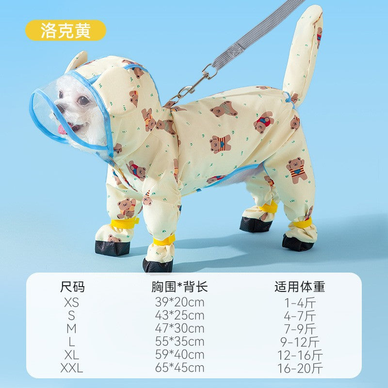 Puppy dog raincoat four-legged waterproof all-inclusive Teddy raincoat pet rain clothes for small and medium-sized dogs Bichon Pomeranian