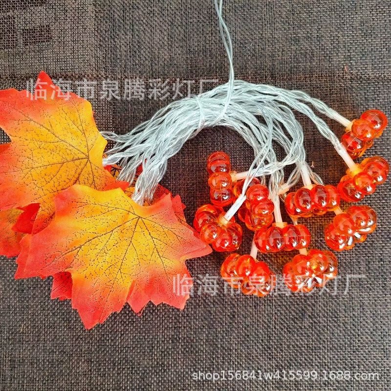 New LED Simulation Maple Leaf Pumpkin Light String Battery Box Remote Control Halloween Thanksgiving Garden Party Decorative Lights