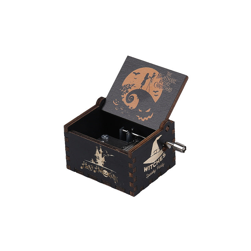 Halloween music box classical carving diy wooden hand-cranked music box boutique handicraft gift gift spot