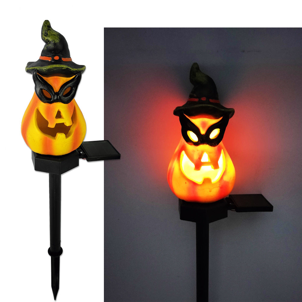New solar outdoor courtyard Halloween pumpkin lantern resin craft garden ghost festival atmosphere decoration ground plug