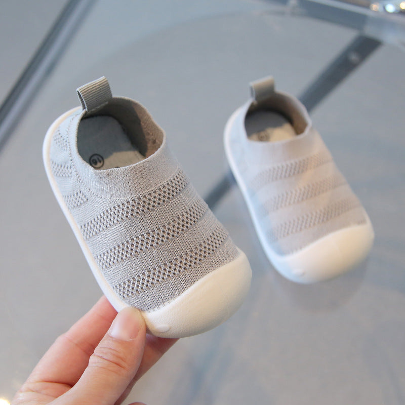 Baby toddler shoes spring and autumn new breathable non-slip indoor shoes baby net shoes knitted children's shoes flying knitted socks shoes