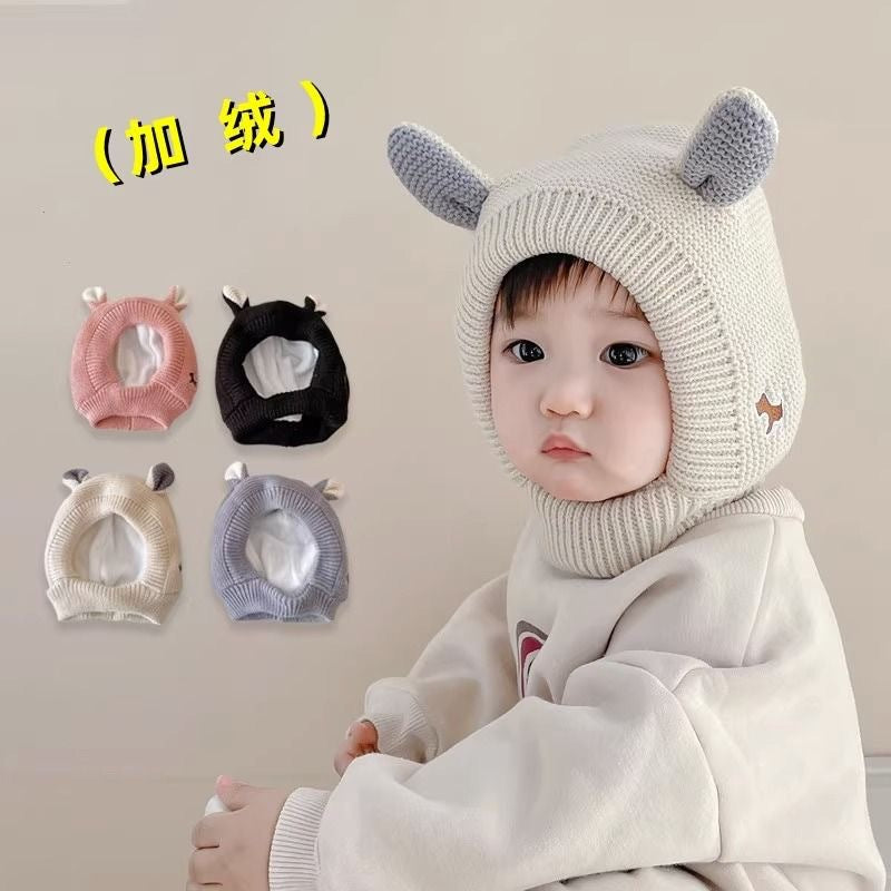 Winter plus velvet thickened children's baby rabbit ears ear protection baby boys and girls knitted hat cute wool hat