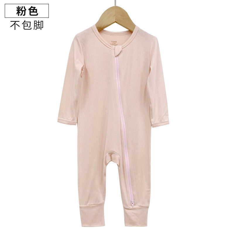 Foreign trade children's clothing bamboo fiber baby onesies spring and autumn long-sleeved newborn clothes baby romper zipper pajamas