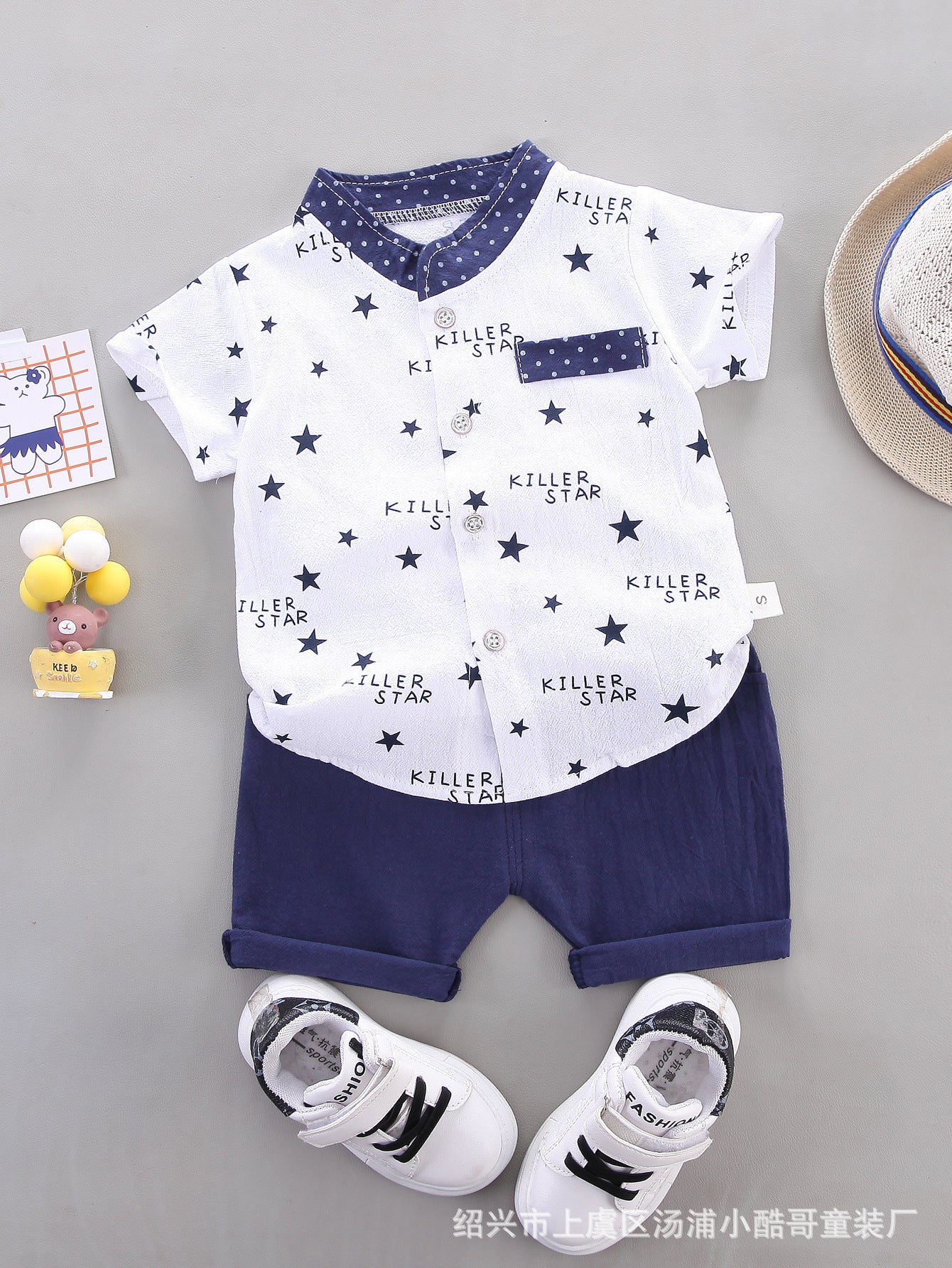 Cross-border children's clothing source manufacturers wholesale summer Korean version of thin baby suits cartoon trendy casual two-piece suits