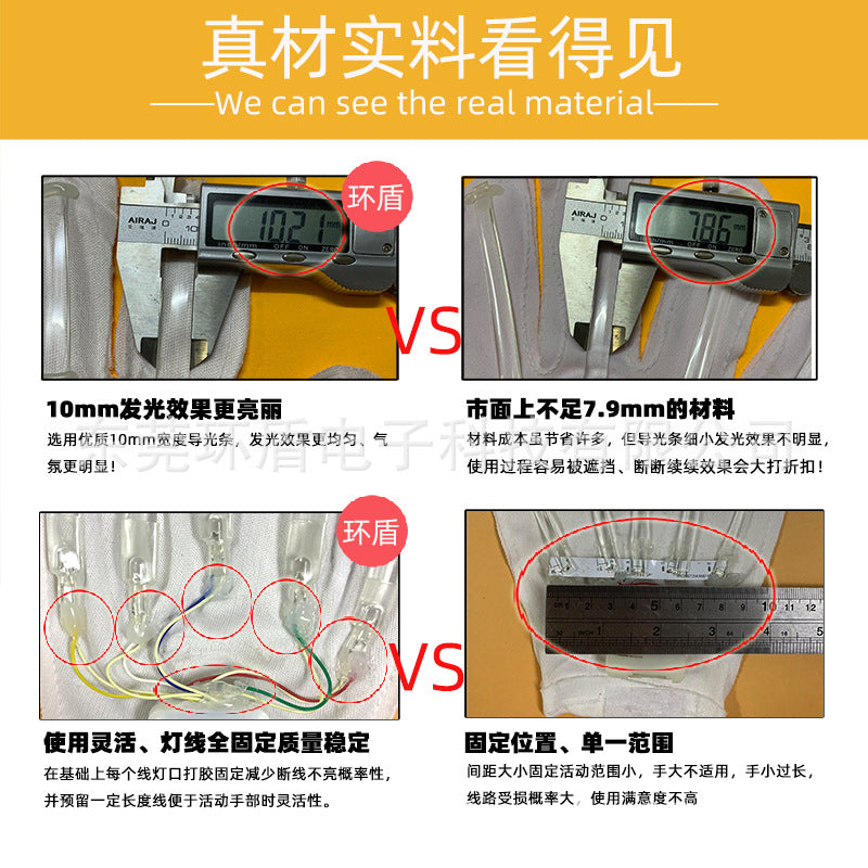 New hand bone skeleton LED luminous gloves Halloween Christmas Thanksgiving rainbow glitter stall luminous toys