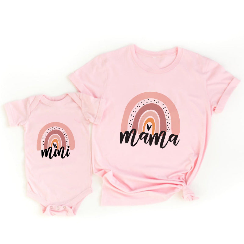 Parent-child summer clothes for a family of three 2022 new pure cotton baby mother and daughter clothes baby fart clothes family clothes T-shirt