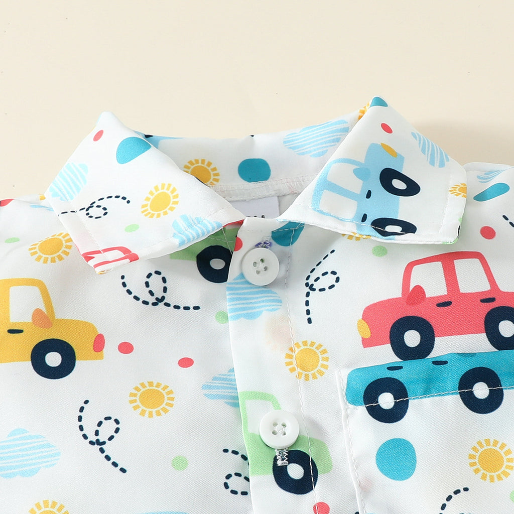 Children's clothing 2024 summer new style baby boy shirt dress cartoon cute top solid color shorts two-piece suit