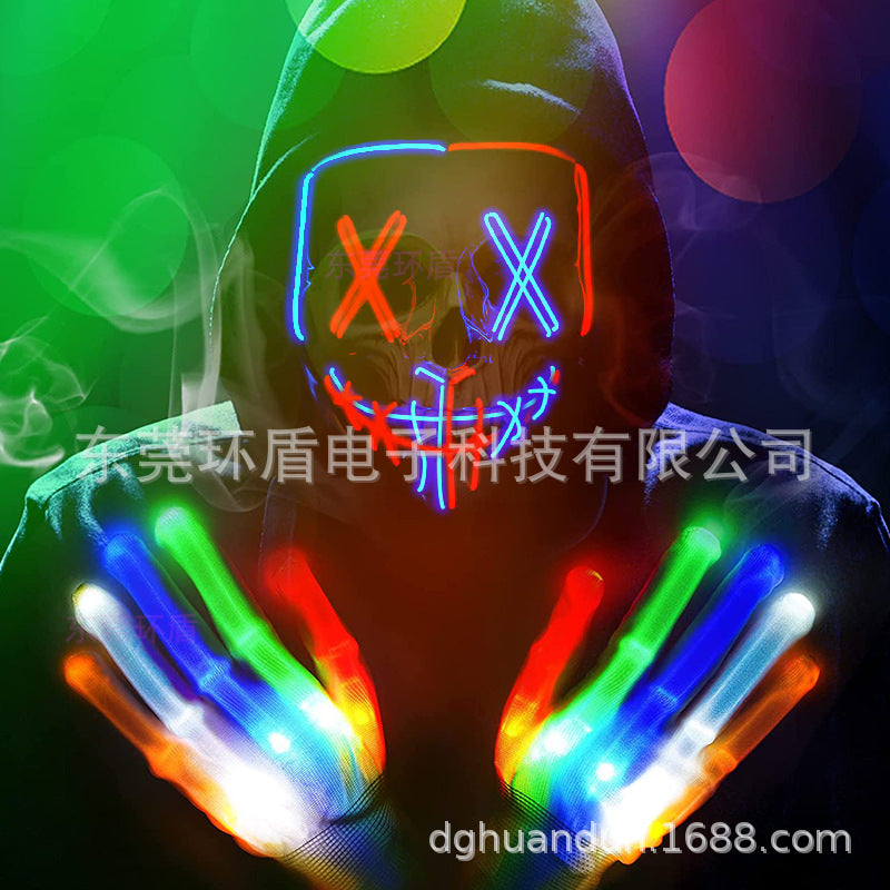 New hand bone skeleton LED luminous gloves Halloween Christmas Thanksgiving rainbow glitter stall luminous toys