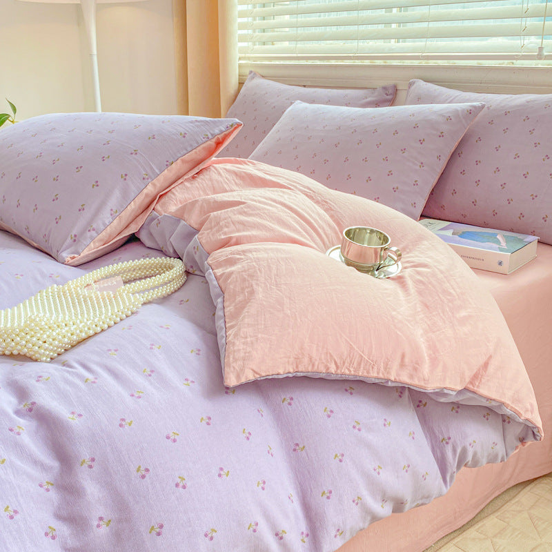 A-grade mother and baby grade four-piece set double-layer yarn pure washed cotton full quilt cover ins style bed sheet dormitory bed sheet 4 three-piece set