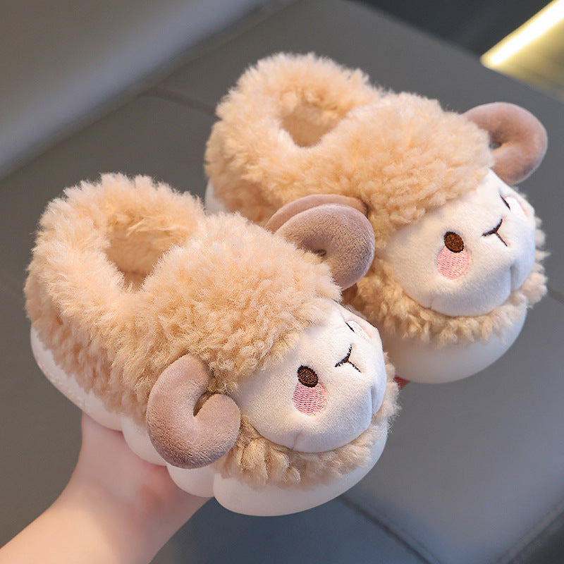 Children's cotton slippers autumn and winter 2023 new boys and girls indoor heels home warm baby fur slippers
