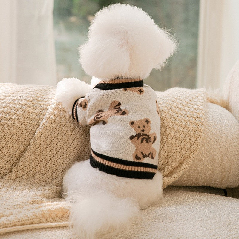 Spring and Autumn Pet Sweater Warm Small and Medium Puppies Teddy Bichon Pomeranian Knitted Cardigan Cat Dog Clothes