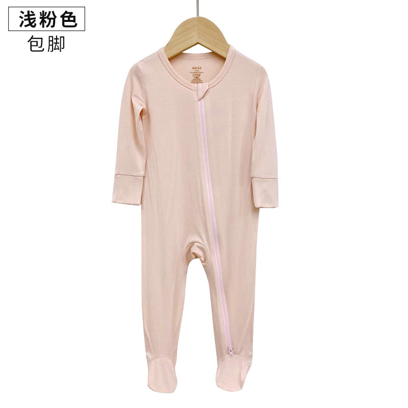 Foreign trade children's clothing bamboo fiber baby onesies spring and autumn long-sleeved newborn clothes baby romper zipper pajamas