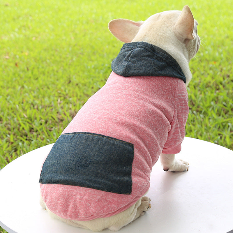 Autumn and winter sweater denim pocket two-legged clothes sports wind pet clothes dogs cats pet clothes supplies