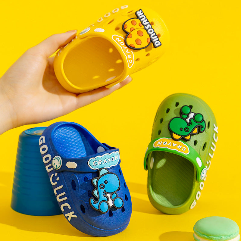 Dinosaur baby hole shoes 1 year old 3 indoor waterproof anti-collision Baotou children's slippers summer boys and girls infants
