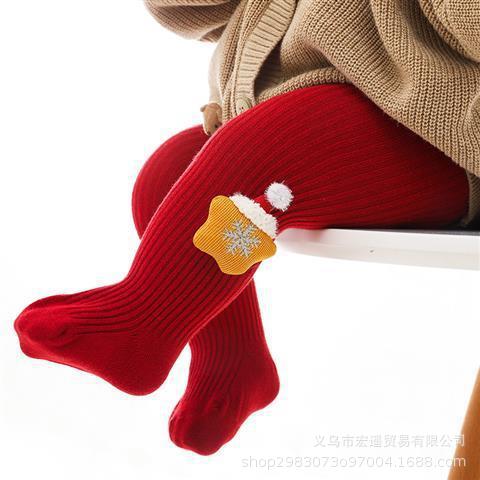 Children's Spring and Autumn Festive Red Pantyhose Female Baby 100 Days Old Low Pants Baby Cartoon Christmas New Year Stockings