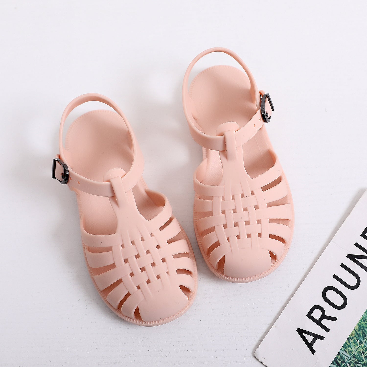 Summer children's jelly shoes baby toddler shoes for middle and large boys and girls with closed toe Roman shoes with soft bottom and flat bottom hole shoes