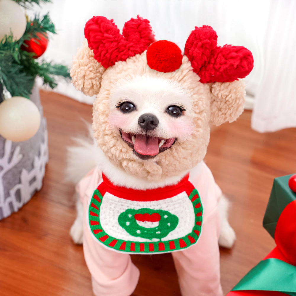 Elk dog cat pet Christmas tree hat bib Teddy French bulldog autumn and winter clothes dress up supplies