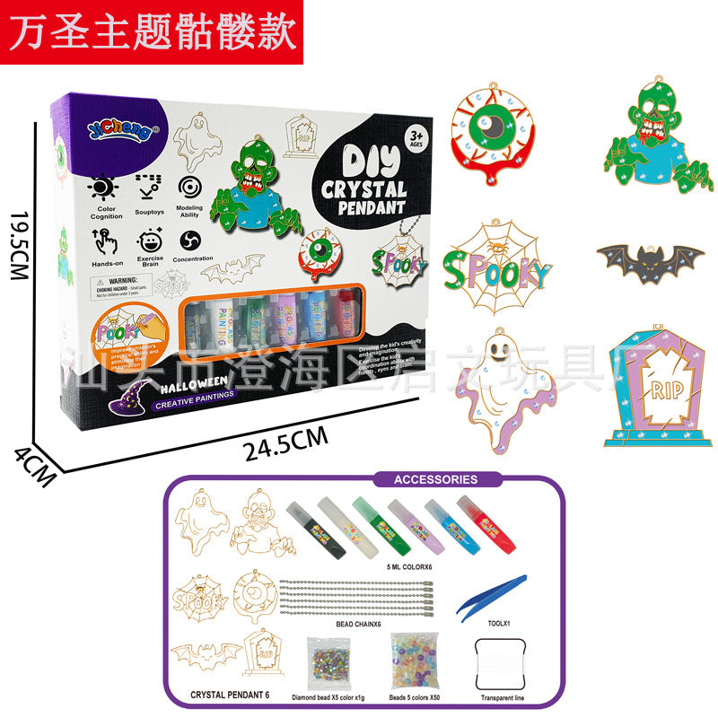 Children's baking-free glue painting crystal glue painting DIY Guka coloring pendant Christmas Halloween children's gift wholesale