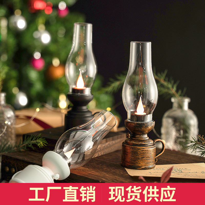 Christmas retro luminous electronic kerosene lamp desktop ornaments New Year Halloween oil lamp scene layout decoration