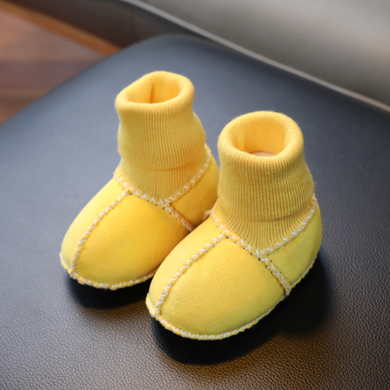 Sheepskin and fur integrated baby shoes and socks keep warm and velvet autumn and winter baby cotton shoes soft soles will not fall off toddler shoes newborn