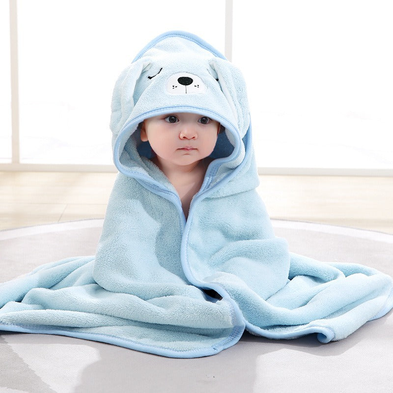 Children's bath towel baby blanket coral fleece embroidered cartoon hooded anti-kick cloak coral fleece baby cloak bath towel