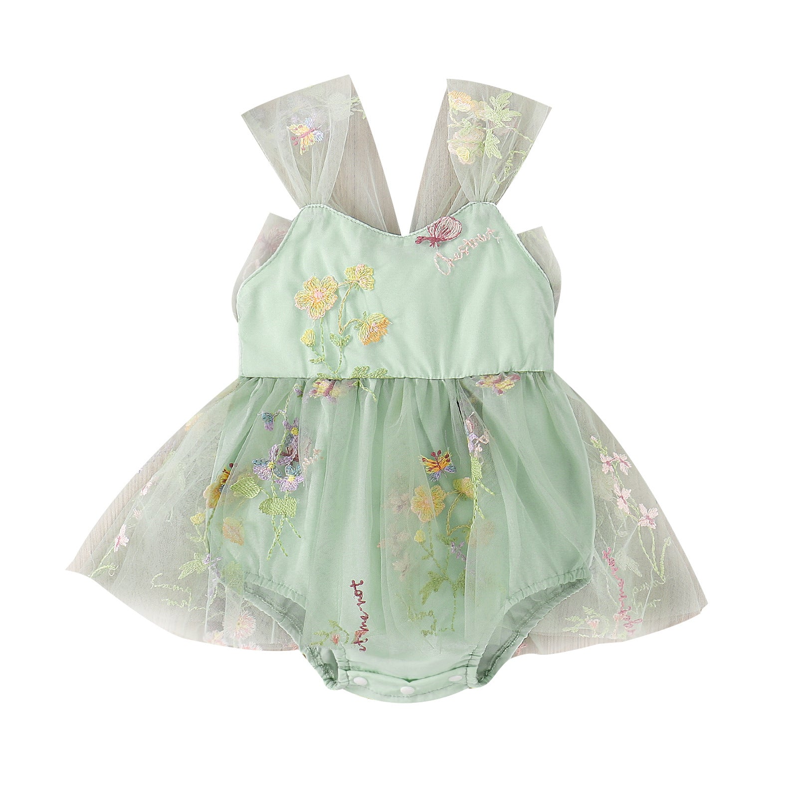 Baoxin children's clothing Korean version spring and summer girls baby sling embroidered flowers mesh princess can open crotch fart baby romper