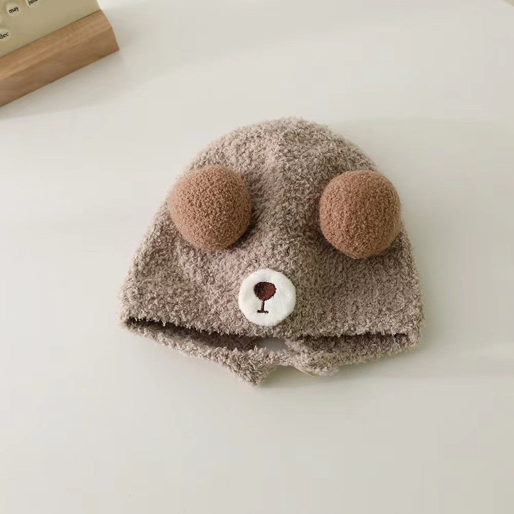 Baby hat autumn and winter newborn infant ear protection hat pure cotton cute warm boys and girls baby knitted plush hat