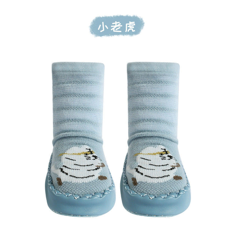 Thin cotton breathable cartoon baby toddler shoes socks infant toddler children dotted floor socks mesh tube leather bottom socks