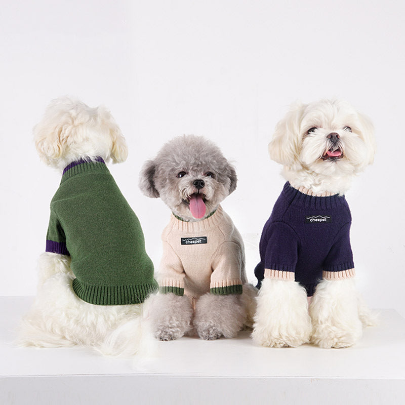 Fun Japanese contrast color two-leg sweater 21 autumn and winter pet sweater Teddy dog clothes small dog puppies warm