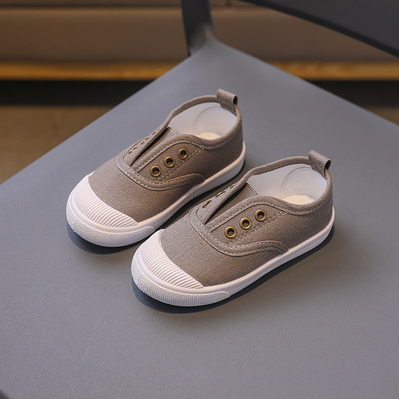 Children's shoes spring and autumn new one-step children's canvas shoes baby soft-soled shoes student kindergarten white indoor wholesale