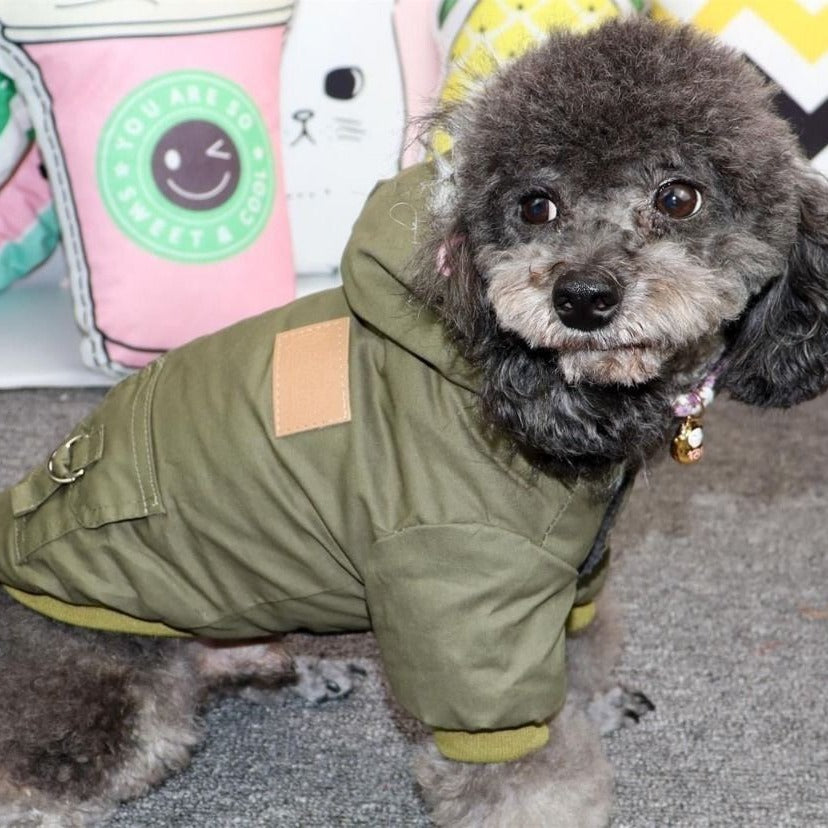 New autumn and winter pet dog double-layer plus fleece collar workwear cotton coat mountaineering clothes small dog winter clothes warm cotton coat